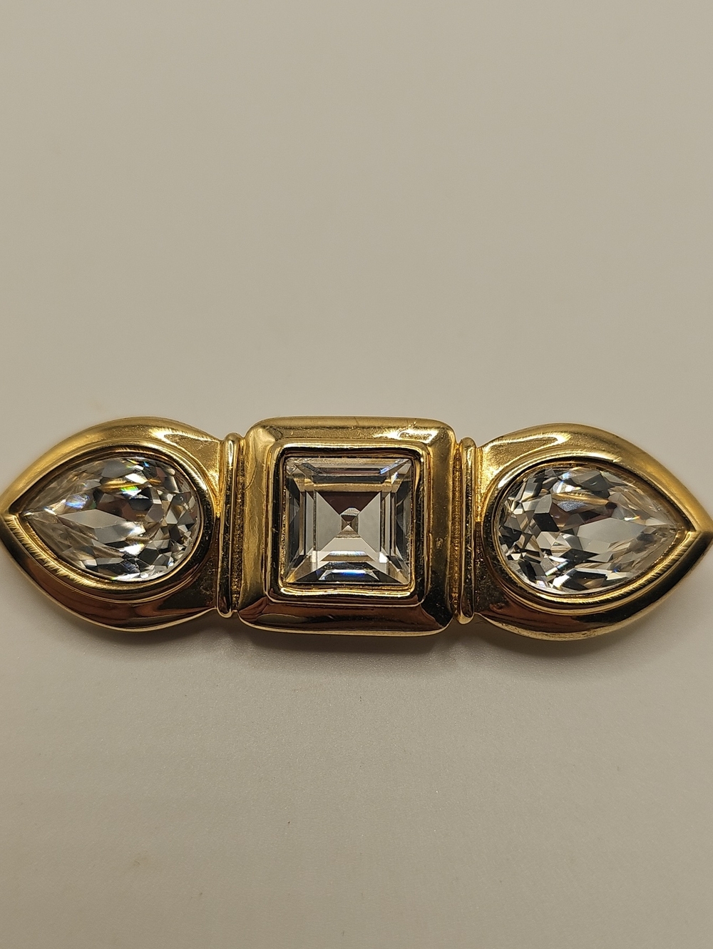 S.A.L. 1080 Swarovski Crystal Bar Brooch Gold Filled Signed